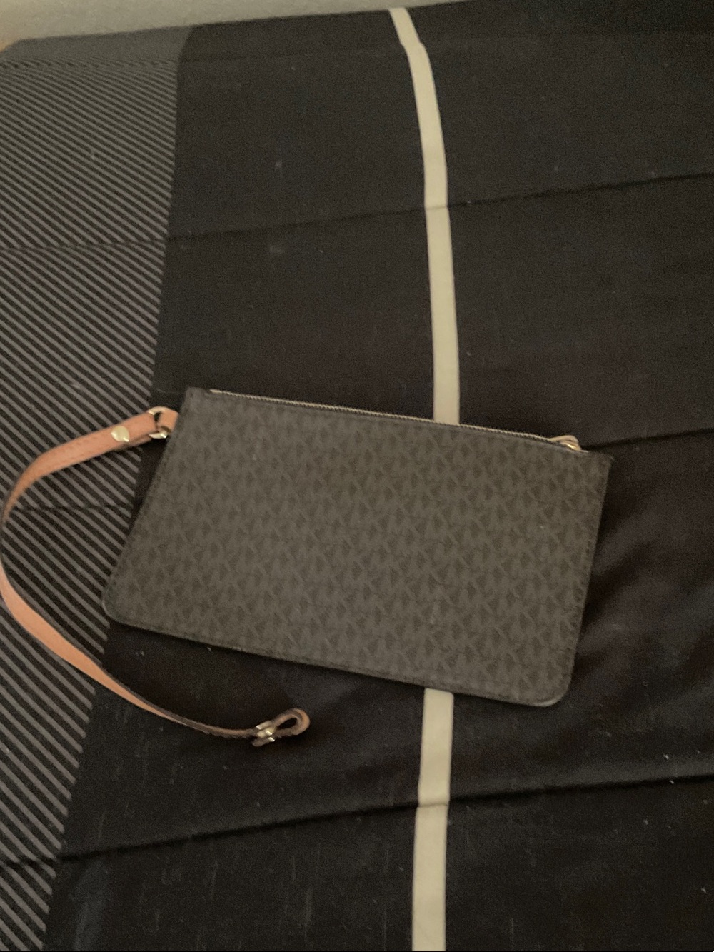 Michael Kors Black Signature Wristlet with Tan Strap